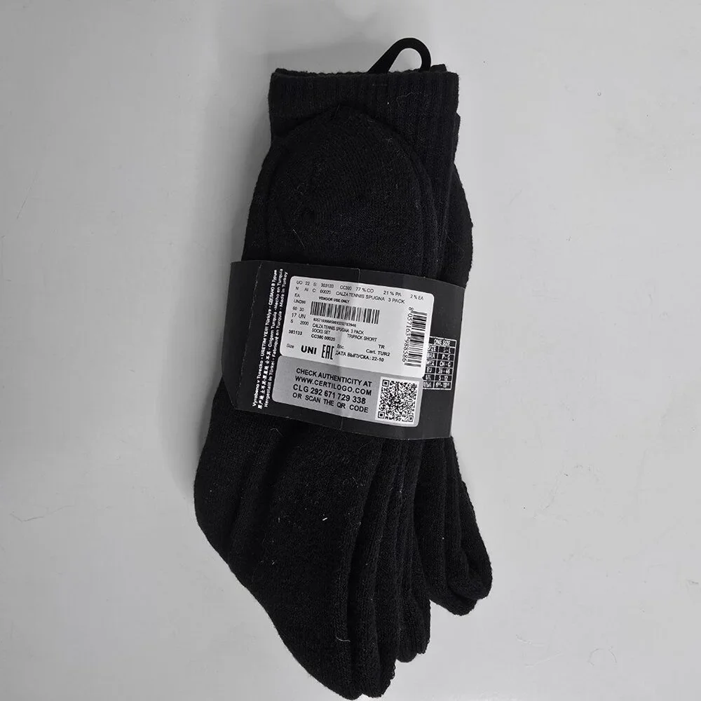 Emporio Armani Mens Black Crew Socks Everyday Sports Cotton Trainer 3 Pair Pack